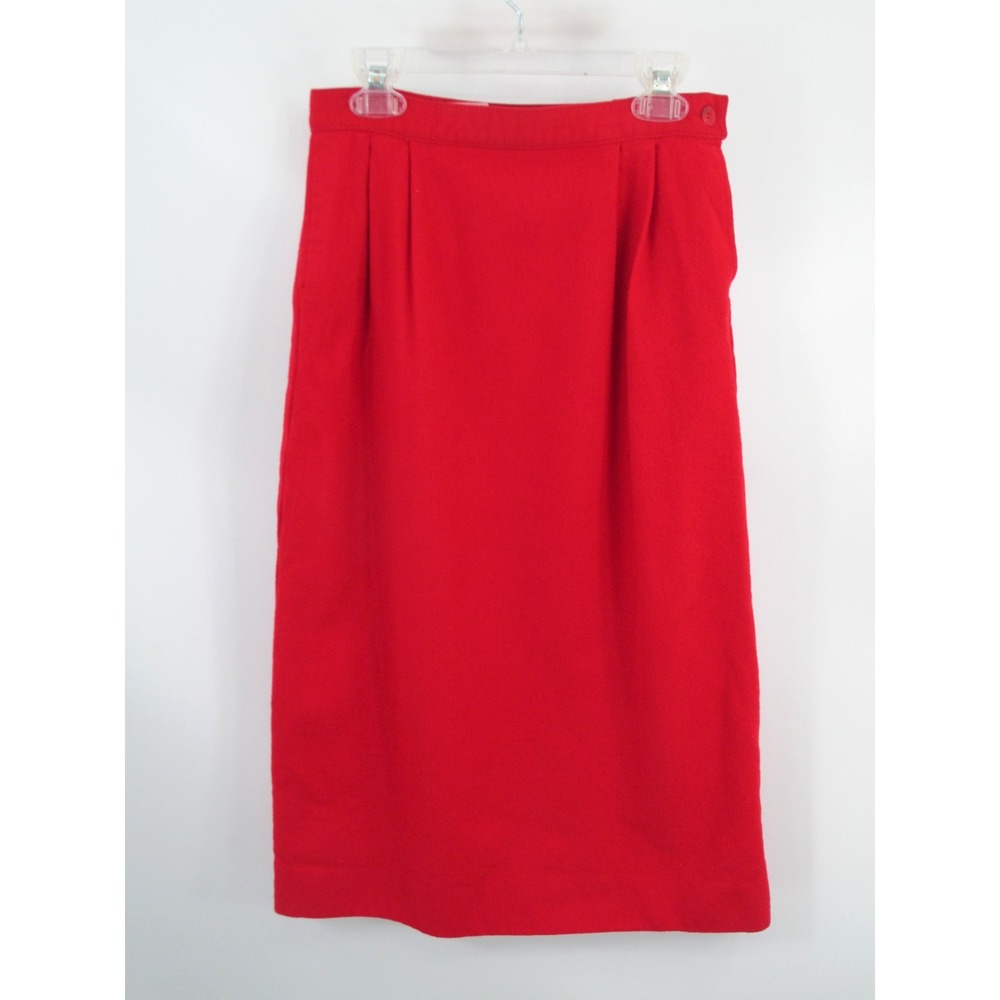 Pendleton Vintage Red 100% Wool Pleated Midi Skirt Womens 10 Tall V599-154